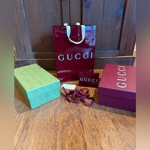 Authentic Gucci Shoeboxes, Ribbon, Folios, and Shopping Bag